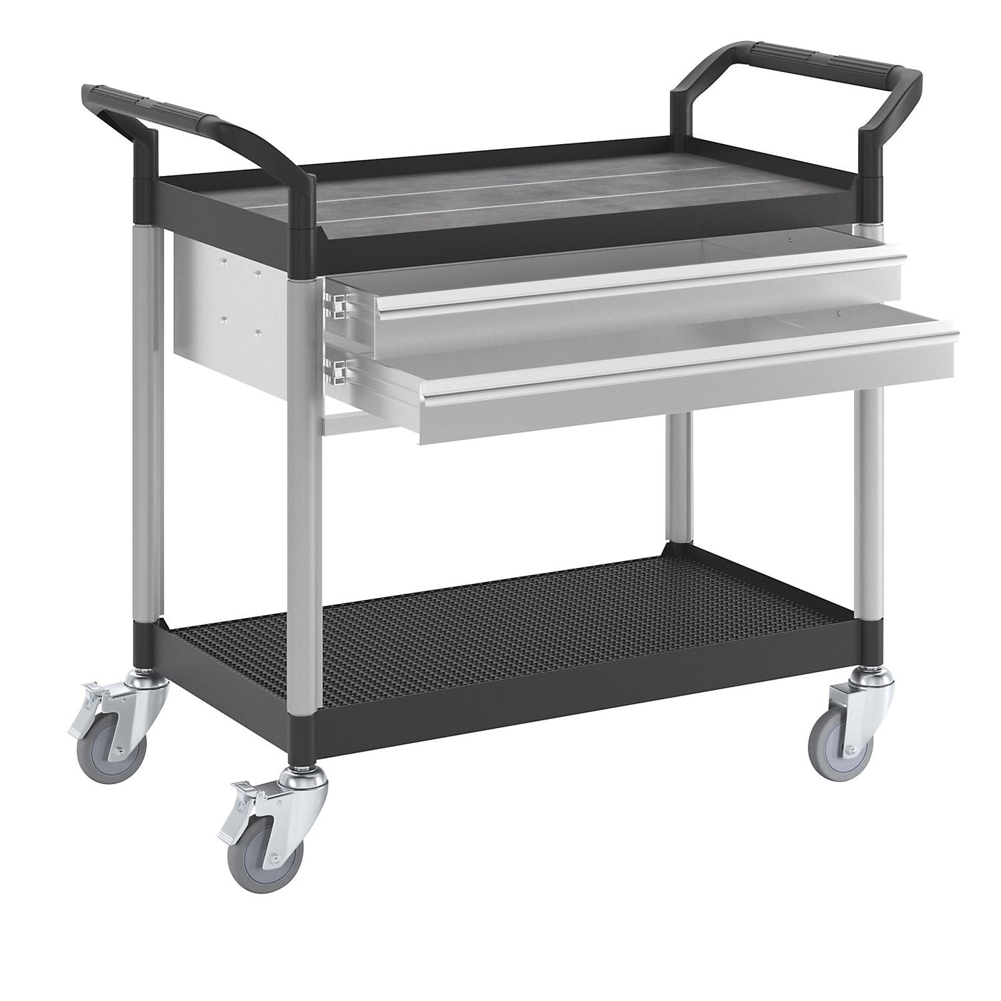 General purpose truck with drawers, LxWxH 850 x 480 x 950 mm, 2 drawers, 2 shelves, max. load 200 kg.