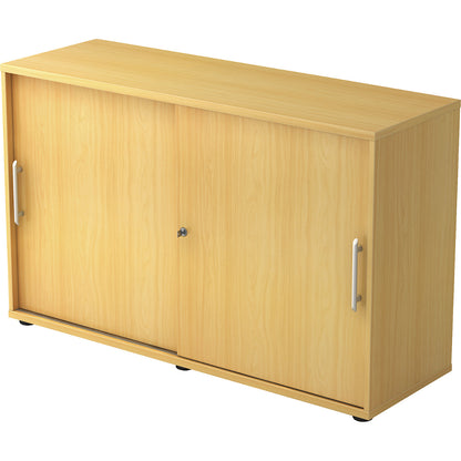 Sliding door cupboard, each with 1 shelf and 1 partition, HxWxD 748 x 1200 x 400 mm, beech finish.