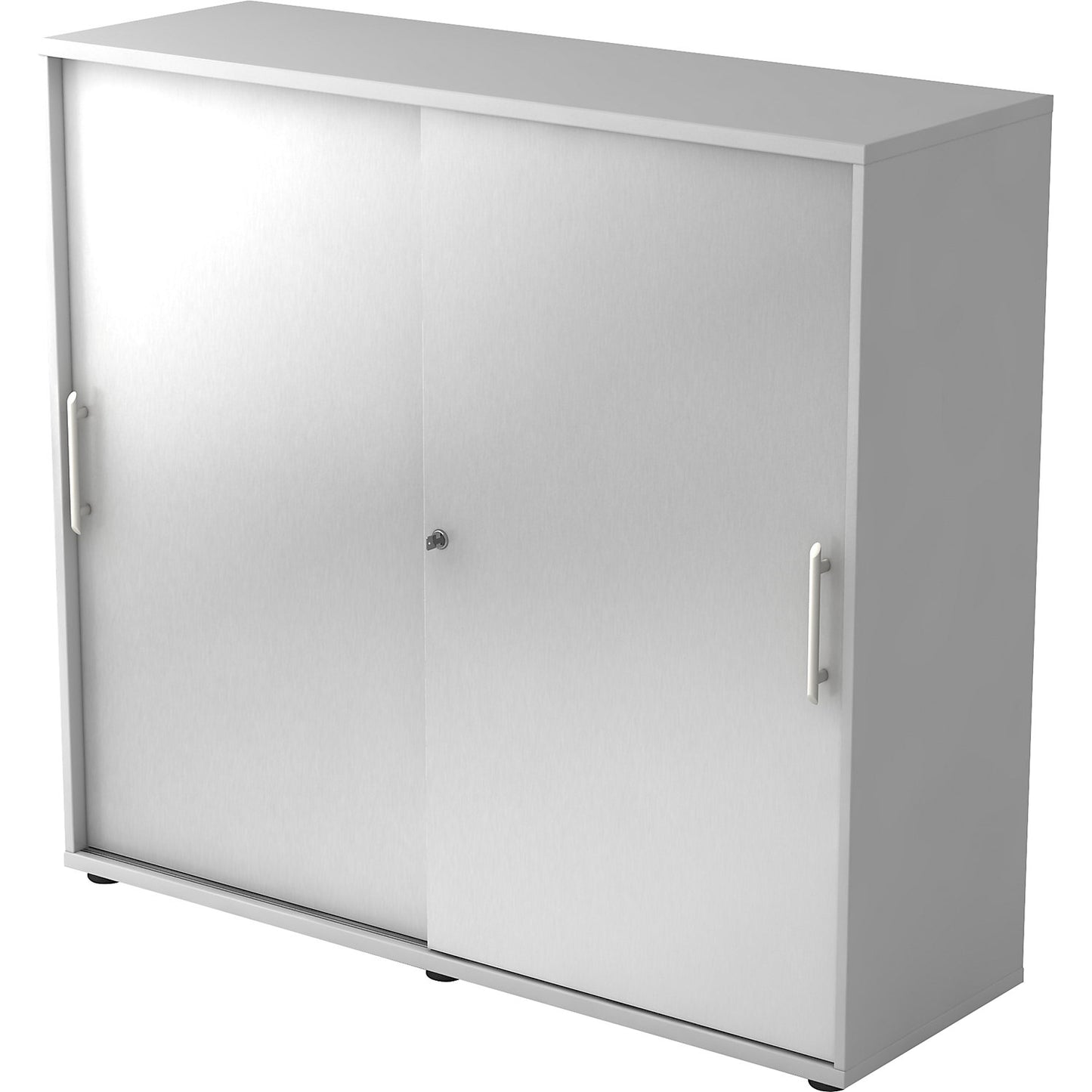 Sliding door cupboard, each with 2 shelves and 1 partition, HxWxD 1100 x 1200 x 400 mm, light grey / aluminium silver.