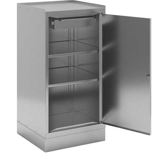Stainless steel tool cupboard, with 2 shelves and 1 drawer, HxWxD 1000 x 500 x 500 mm.