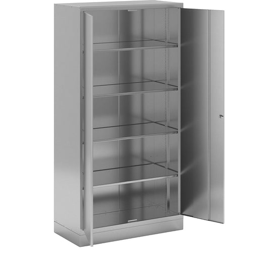 Stainless steel tool cupboard, with 4 shelves, HxWxD 1950 x 1000 x 500 mm.