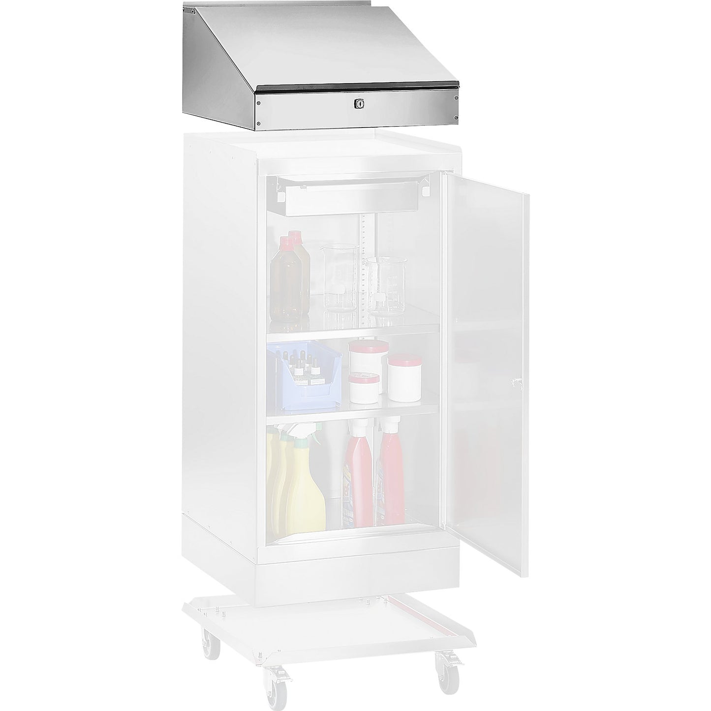 Add-on desk, stainless steel, for 500 mm wide tool cupboard.