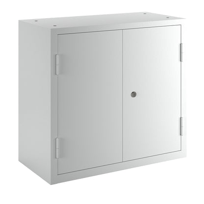 Wall mounted cupboard for the workshop, HxWxD 600 x 650 x 320 mm, solid panel doors, light grey RAL 7035.