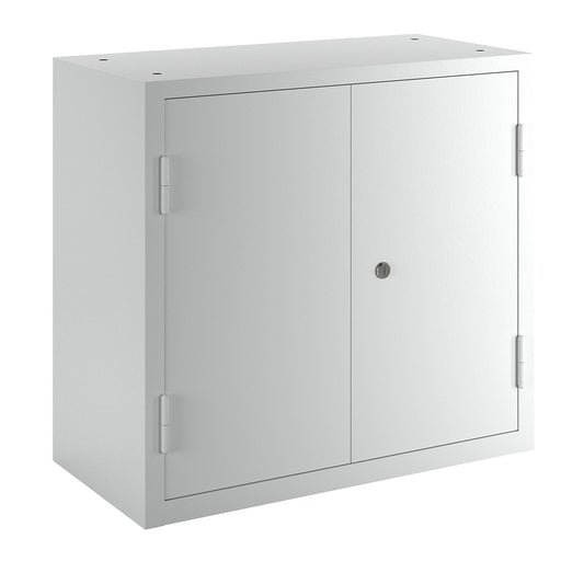 Wall mounted cupboard for the workshop, HxWxD 600 x 650 x 320 mm, solid panel doors, light grey RAL 7035.