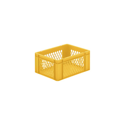 Euro stacking container, perforated walls, closed base, LxWxH 400 x 300 x 175 mm, yellow, pack of 5.