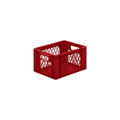 Euro stacking container, perforated walls, closed base, LxWxH 400 x 300 x 210 mm, red, pack of 5.