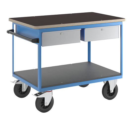 Assembly trolley, 2 drawers, light blue body, fronts in white aluminium.