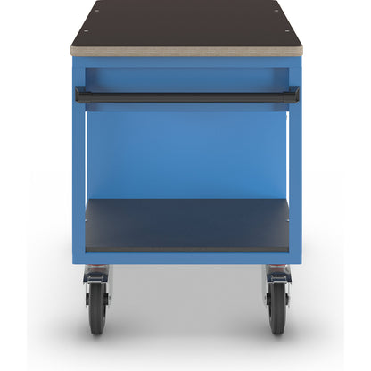 Assembly trolley, 1 cupboard, 1 drawer, light blue body, fronts in white aluminium.