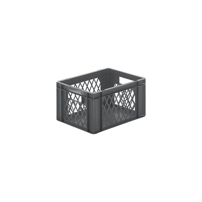 Euro stacking container, perforated walls, closed base, LxWxH 400 x 300 x 210 mm, grey, pack of 5.