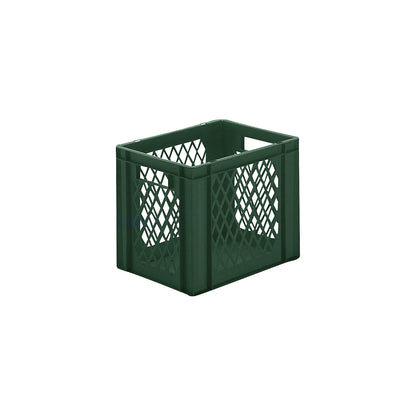 Euro stacking container, perforated walls, closed base, LxWxH 400 x 300 x 320 mm, green, pack of 5.