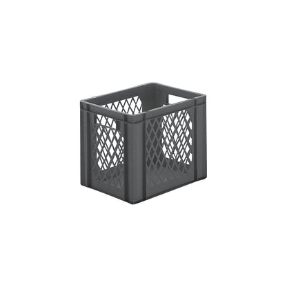 Euro stacking container, perforated walls, closed base, LxWxH 400 x 300 x 320 mm, grey, pack of 5.
