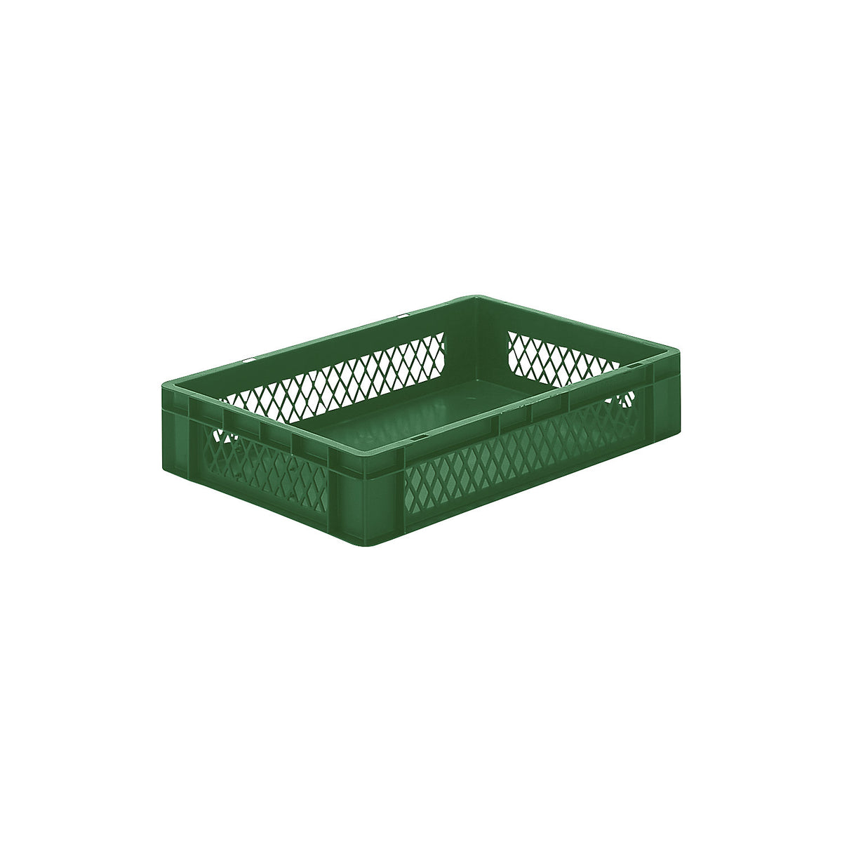 Euro stacking container, perforated walls, closed base, LxWxH 600 x 400 x 120 mm, green, pack of 5.