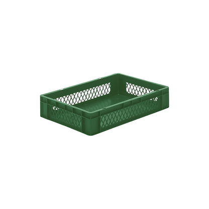 Euro stacking container, perforated walls, closed base, LxWxH 600 x 400 x 120 mm, green, pack of 5.