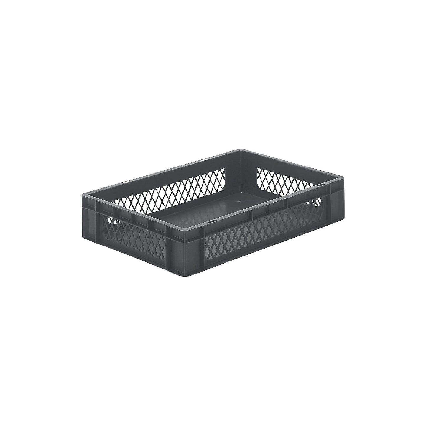 Euro stacking container, perforated walls, closed base, LxWxH 600 x 400 x 120 mm, grey, pack of 5.