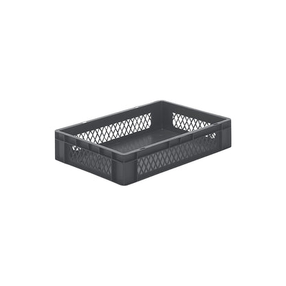 Euro stacking container, perforated walls, closed base, LxWxH 600 x 400 x 120 mm, grey, pack of 5.