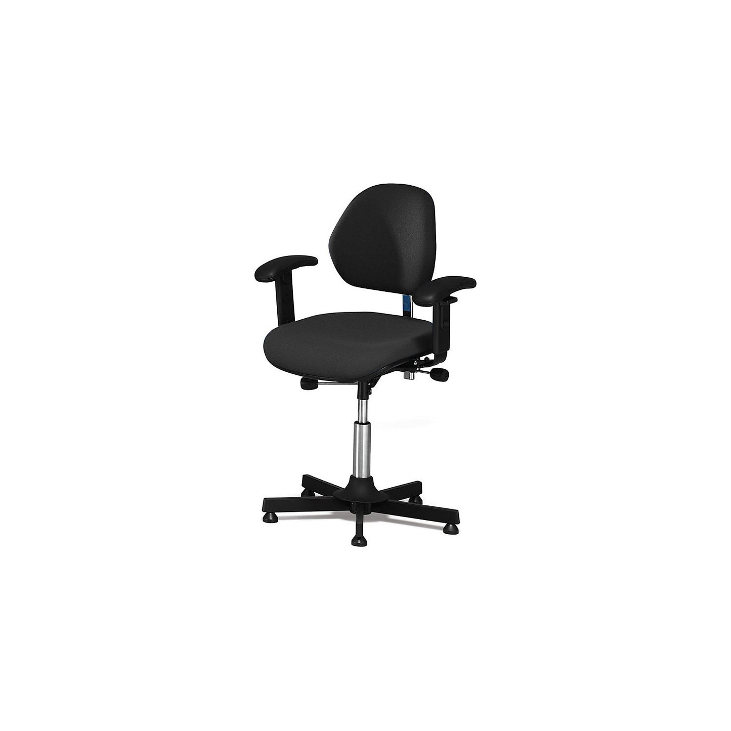 AEGA industrial chair, high model with floor glides and foot ring, fabric cover, black, height adjustable 670 - 930 mm.