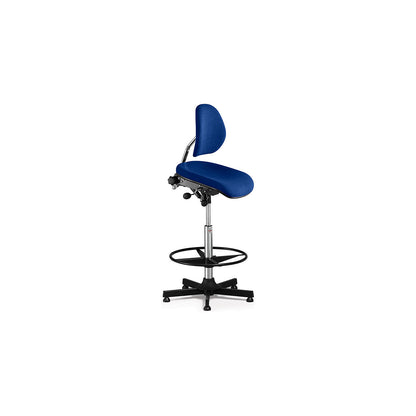 AEGA industrial chair, high model with floor glides and foot ring, fabric cover, blue, height adjustable 670 - 930 mm.