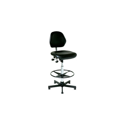 AEGA industrial chair, high model with floor glides and foot ring, vinyl, black, height adjustable 670 - 930 mm.