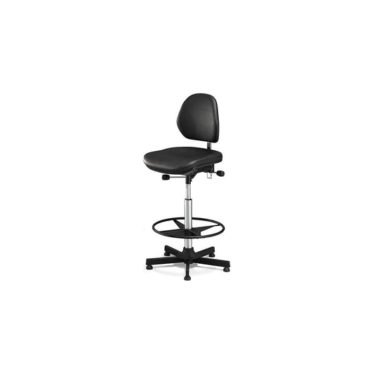 AEGA industrial chair, high model with floor glides and foot ring, vinyl, black, height adjustable 670 - 930 mm.