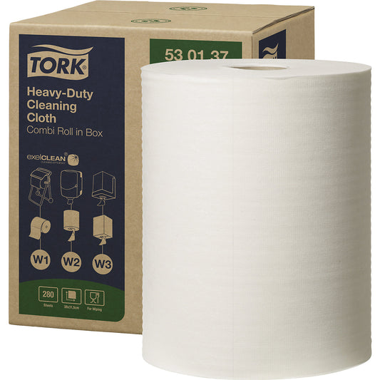 Paper wipes, extra strong, non-woven, 1-ply, white, 280 sheets/roll.