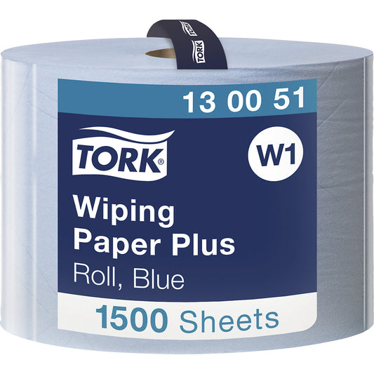 Multi-purpose paper wipes, strong, hybrid quality, 2-ply, blue, pack of 1 roll, 1500 sheets/roll.