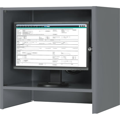 Monitor housing with integrated ventilation fan, HxWxD 710 x 720 x 550 mm, metallic charcoal.