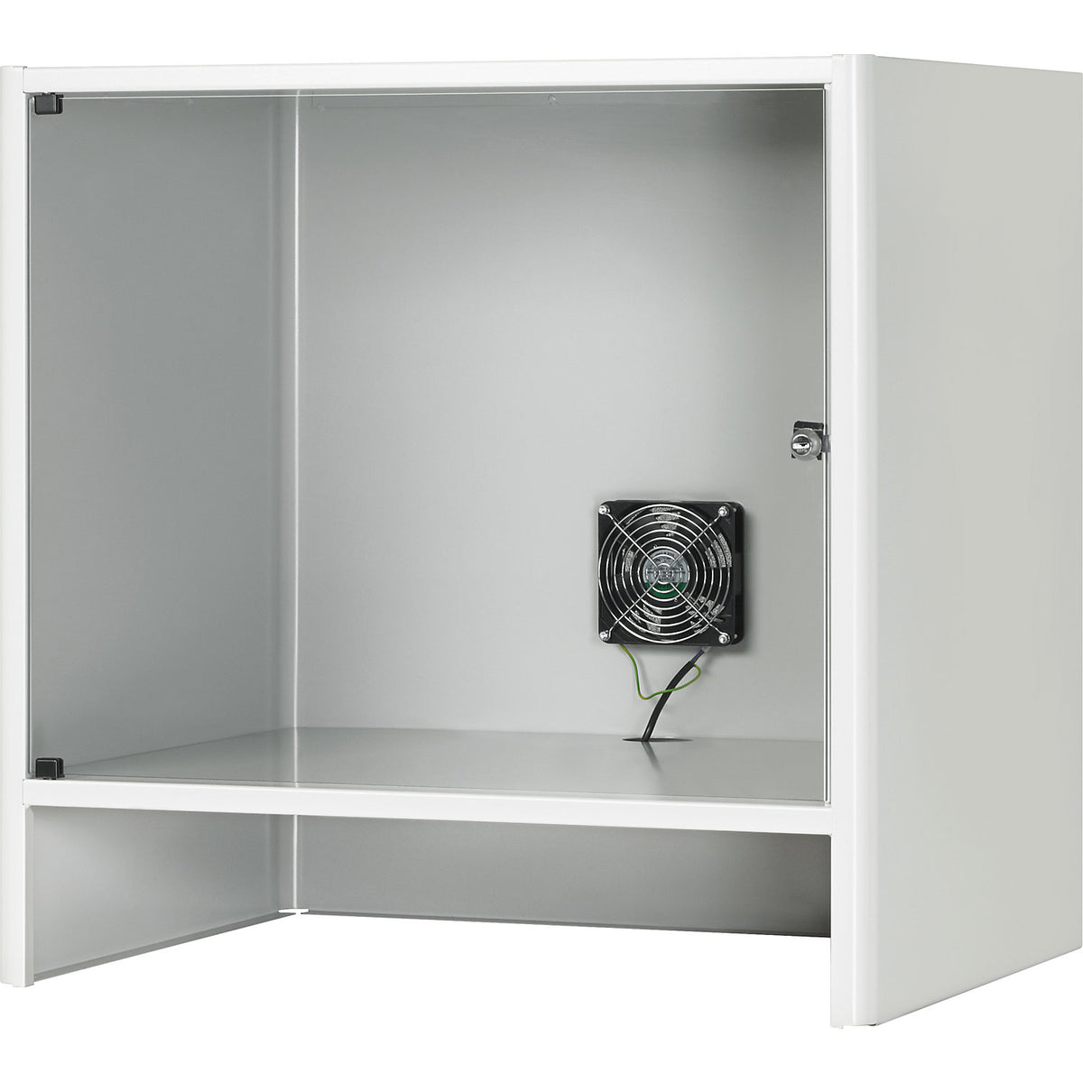 Monitor housing with integrated ventilation fan, HxWxD 710 x 720 x 550 mm, light grey RAL 7035.