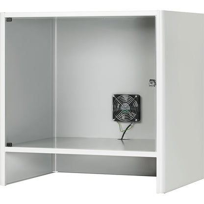Monitor housing with integrated ventilation fan, HxWxD 710 x 720 x 550 mm, light grey RAL 7035.