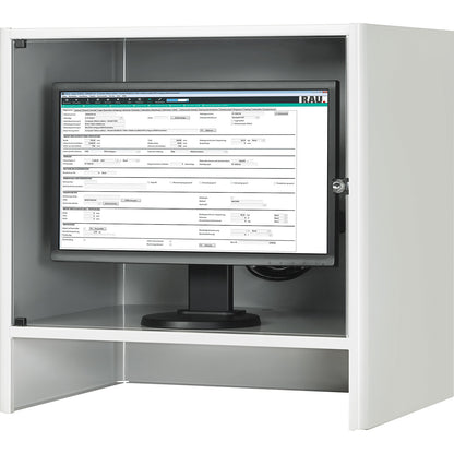 Monitor housing with integrated ventilation fan, HxWxD 710 x 720 x 550 mm, light grey RAL 7035.