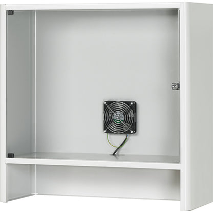Monitor housing with integrated ventilation fan, HxWxD 710 x 720 x 300 mm, light grey RAL 7035.