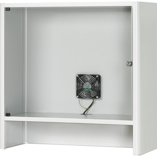 Monitor housing with integrated ventilation fan, HxWxD 710 x 720 x 300 mm, light grey RAL 7035.