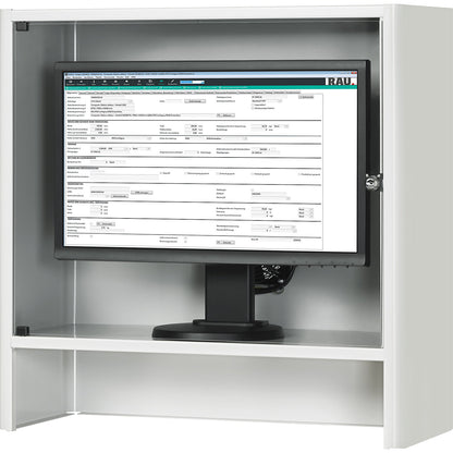Monitor housing with integrated ventilation fan, HxWxD 710 x 720 x 300 mm, light grey RAL 7035.