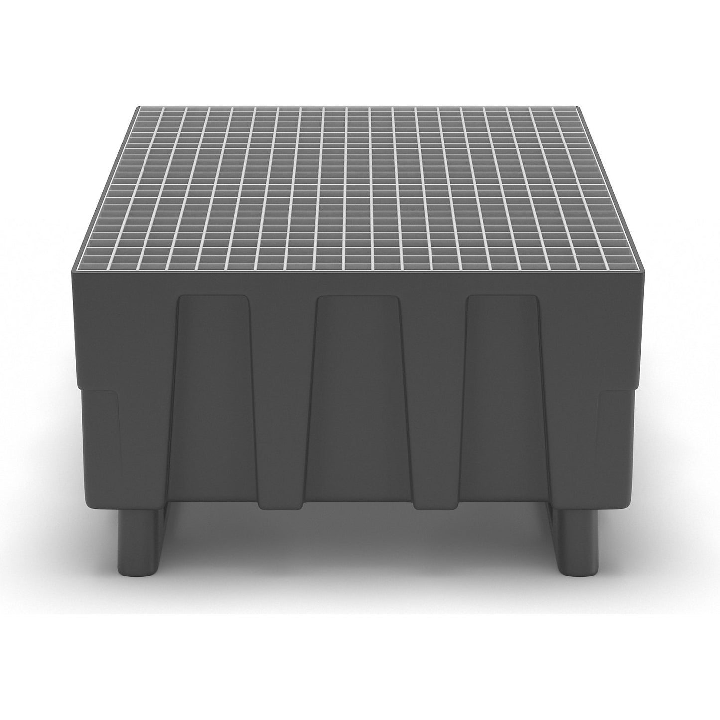 PE sump tray for 200 l drums, with runners, sump capacity 224 l, with zinc plated steel mesh.