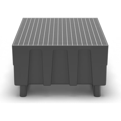 PE sump tray for 200 l drums, with runners, sump capacity 224 l, with zinc plated steel mesh.
