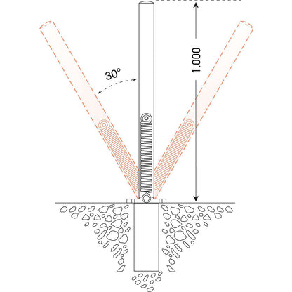 Barrier post made of steel tubing, flexible, Ø 76 mm, for setting in concrete, red / white.