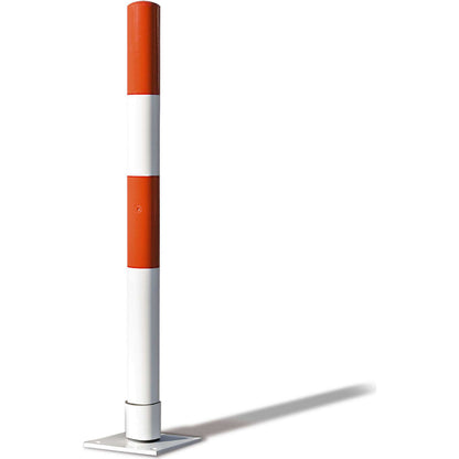 Barrier post made of steel tubing, flexible, Ø 76 mm, for setting in concrete, red / white.
