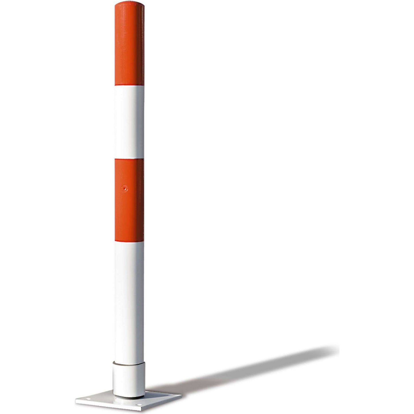 Barrier post made of steel tubing, flexible, Ø 76 mm, to bolt in place, red / white.