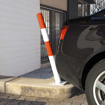 Barrier post made of steel tubing, flexible, Ø 76 mm, for setting in concrete, black / yellow.