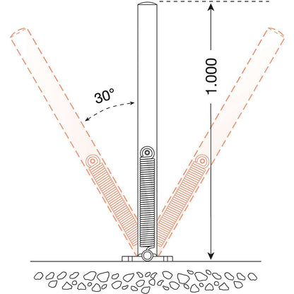 Barrier post made of steel tubing, flexible, Ø 76 mm, to bolt in place, red / white.