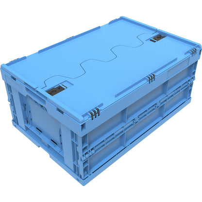 Polypropylene folding box, capacity 49 l, with hinged lid, blue.