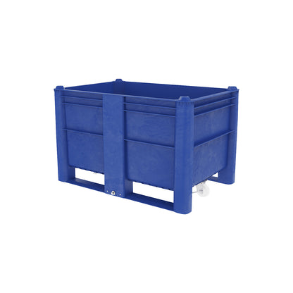 Polyethylene pallet box, capacity 500 l, model with 2 runners, 4 wheels.