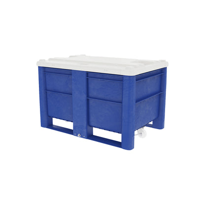 Polyethylene pallet box, capacity 500 l, model with 2 runners, 4 wheels.