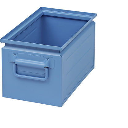 Stacking container made of sheet steel, capacity approx. 14 l, light blue RAL 5012.