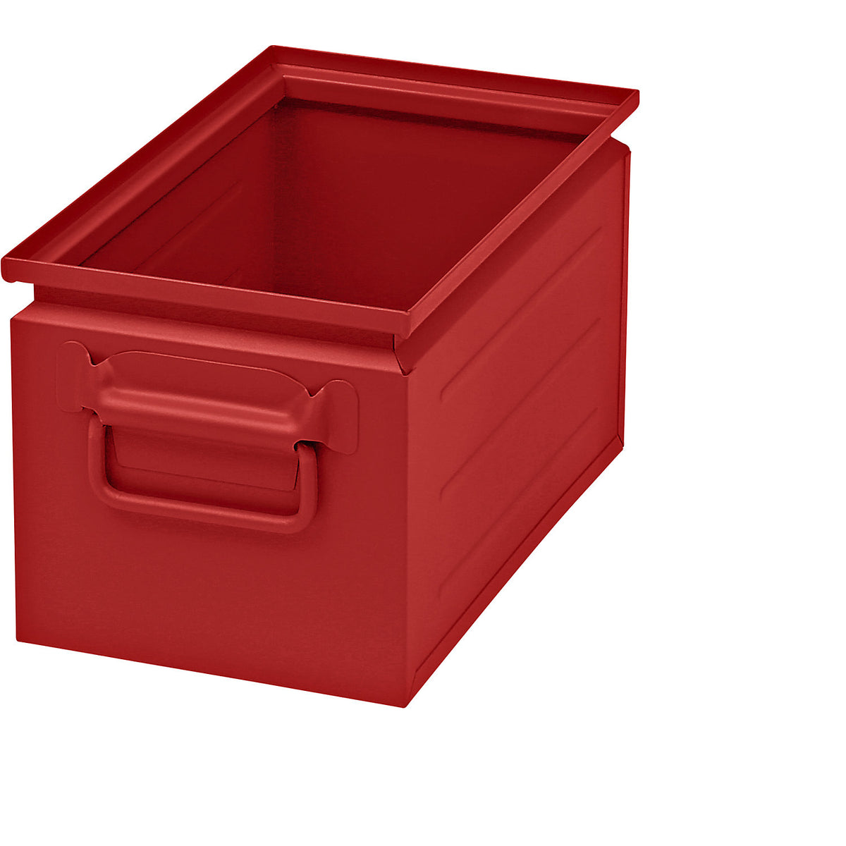 Stacking container made of sheet steel, capacity approx. 14 l, flame red RAL 3000.