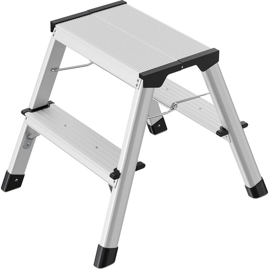 D60 StandardLine aluminium folding steps, double step folding steps, max. load 150 kg, 2 x 2 steps, step height 400 mm.