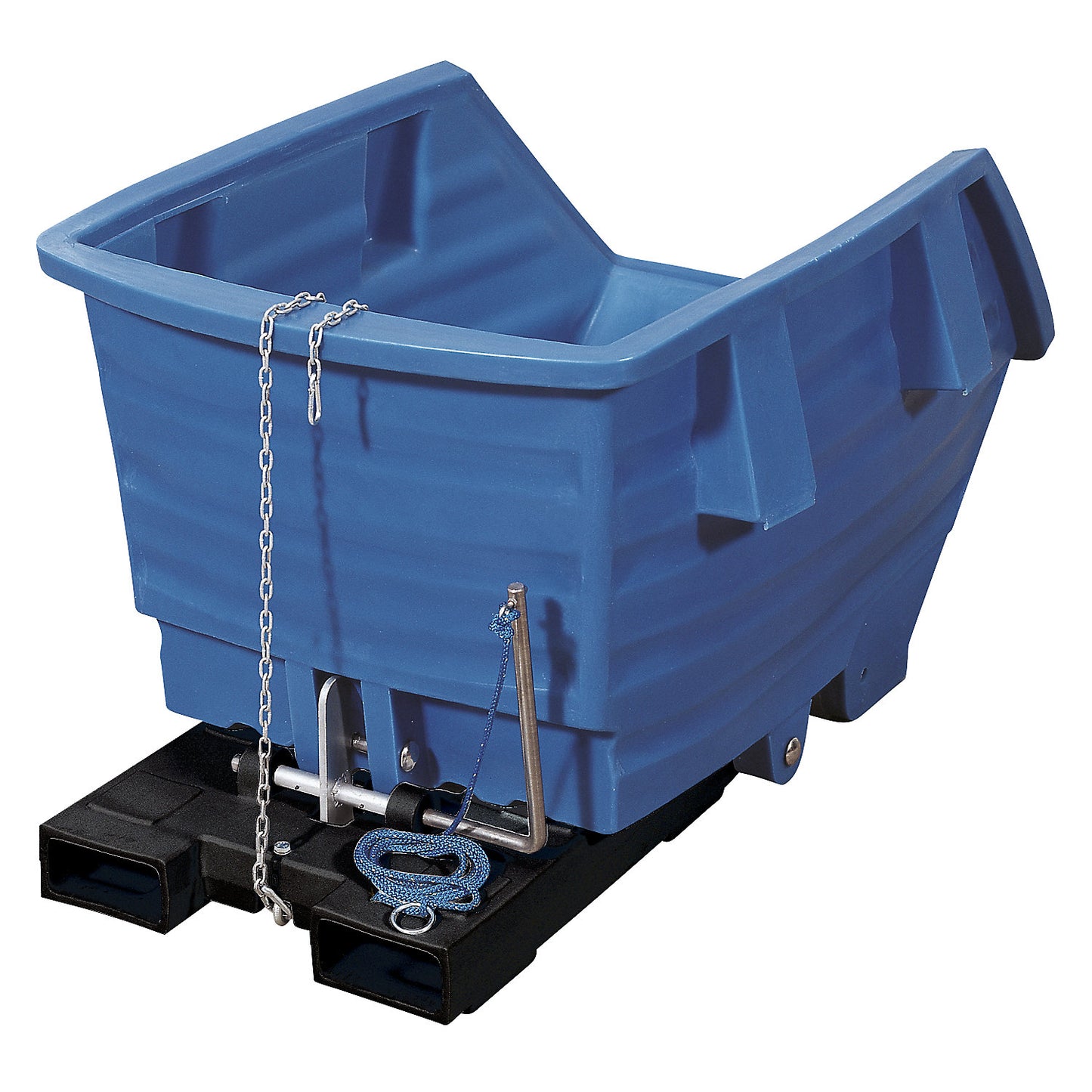 Tilting skip made of polyethylene, with forklift pockets, capacity 0.75 m³, blue.