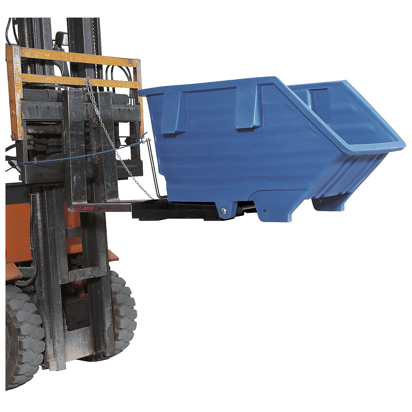 Tilting skip made of polyethylene, with forklift pockets, capacity 0.75 m³, blue.
