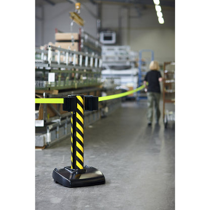 Belt barrier, mobile, with 2 x 22 m belts, yellow / black belt.