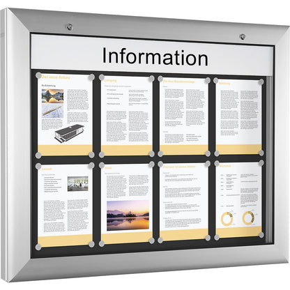 Display case for indoor and outdoor use, landscape format, for A1, door opens downwards 180°.