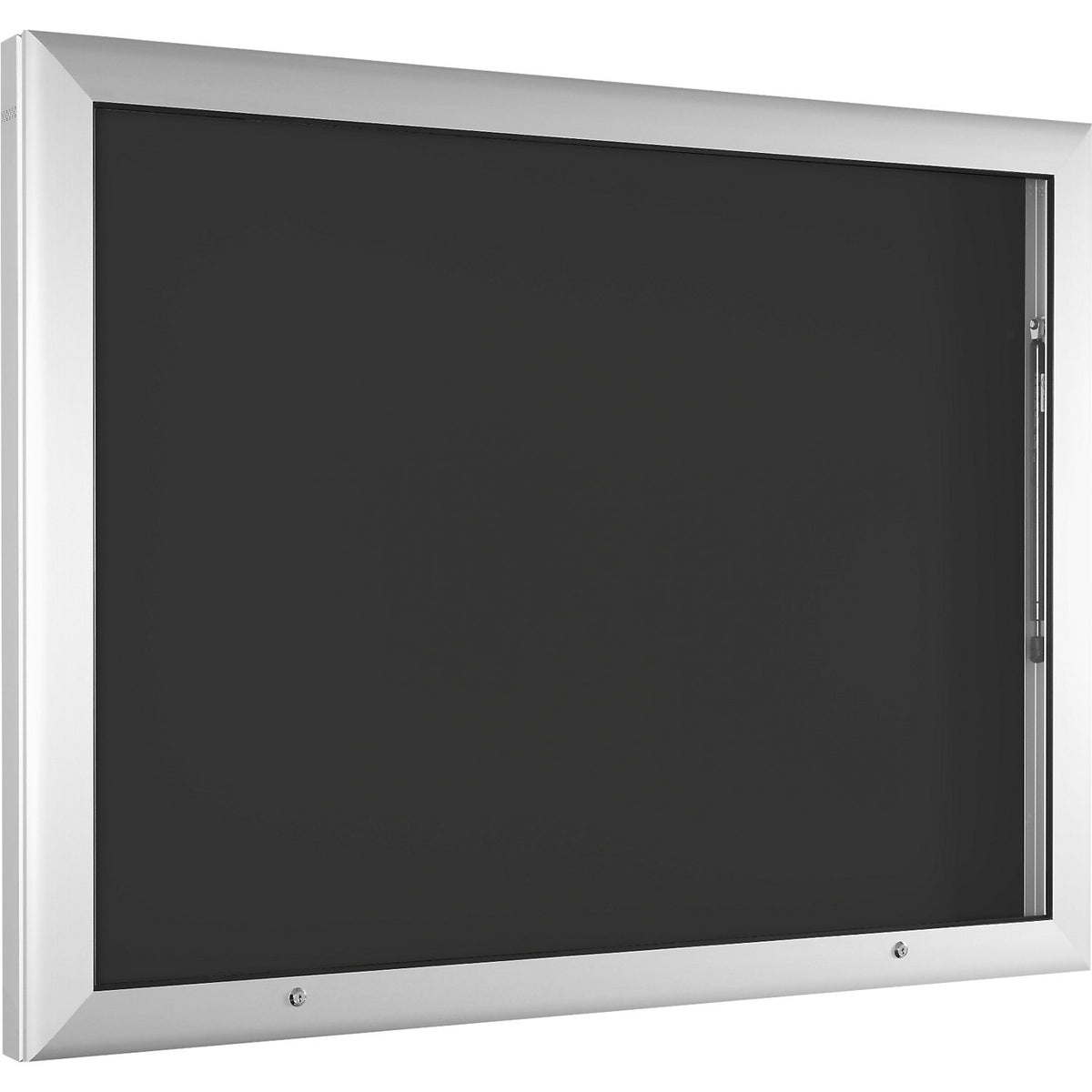 Display case for indoor and outdoor use, landscape format, for A0, door opens upwards 90°, rear panel colour charcoal.